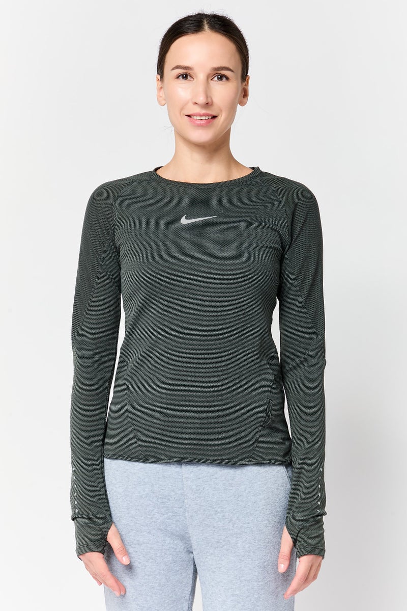 Nike Women Dri-Fit Brand Long Long Sleeve Running T-Shirt, Olive - Image 1